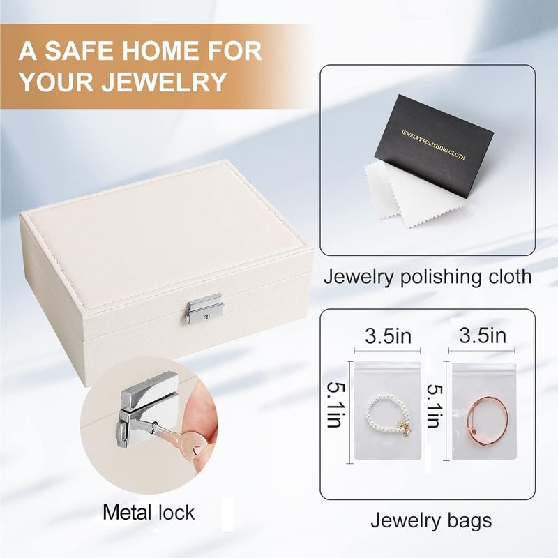 Sanikeon Jewelry Box Organizer for Women Girls 2 Layer Leather Travel Jewelry Storage Case with Lock and Removable Tray for Necklace Earrings Rings Bracelets Gift, Come with Polishing Cloth and Jewelry Bags - Image 4